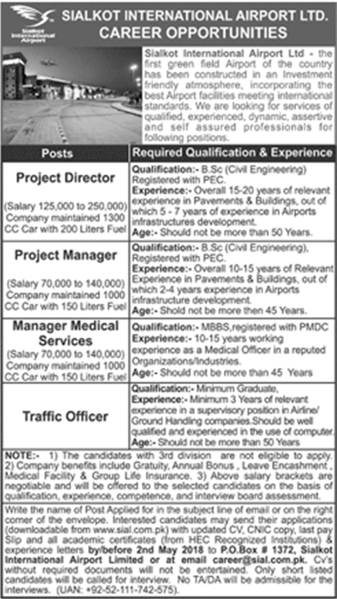Jobs In Sialkot International Airport for Traffic Officer April 2018 