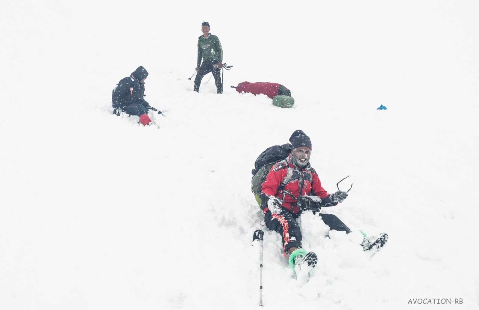 Glissading down the pass , Lamkhaga pass trek