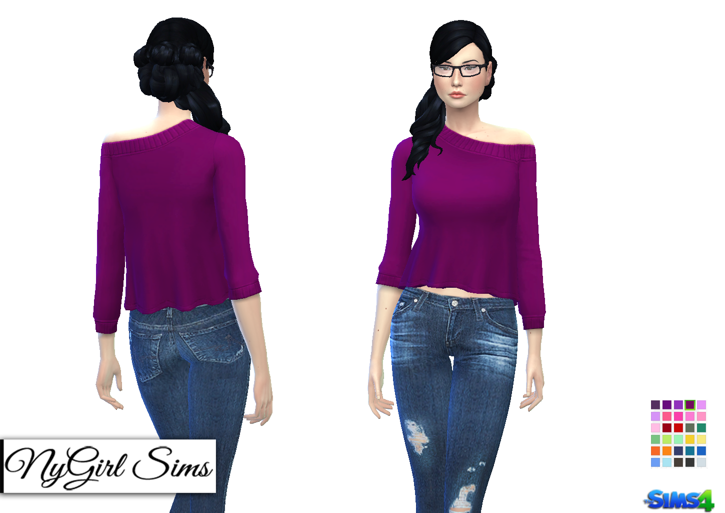 NyGirl Sims 4: Off Shoulder Flare Sweater Plain