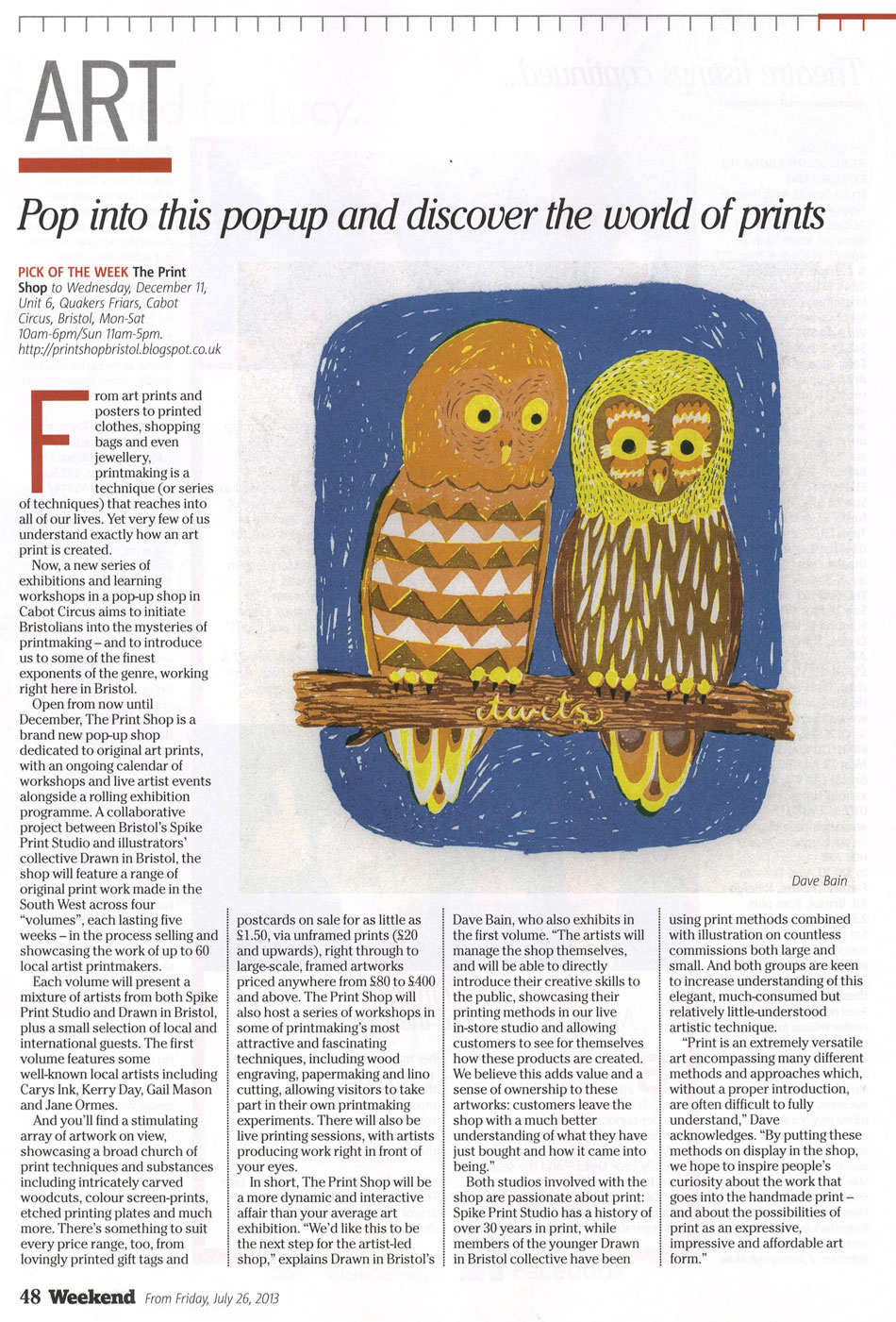 The Print Shop Feature in 'The Weekend' (Bristol Post)