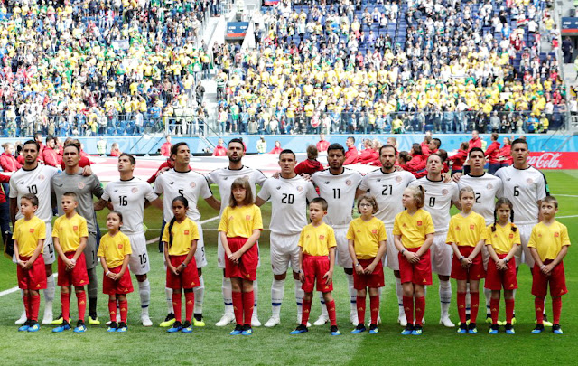 SELECCIÓN DE COSTA RICA - Temporada 2017-18 - Bryan Ruiz, Keylor Navas, Cristian Gamboa, Celso Borges, Giancarlo González, David Guzmán, Johan Venegas, Marcos Ureña, Bryan Oviedo, Johnny Acosta, Óscar Duarte. SELECCIÓN DE BRASIL 2 (Coutinho, Neymar) SELECCIÓN DE COSTA RICA 0. 22/06/2018. XXI Copa Mundial de la FIFA, fase de grupos, Grupo E, 2ª jornada. San Petersburgo, Rusia, Saint Petersburg Stadium.