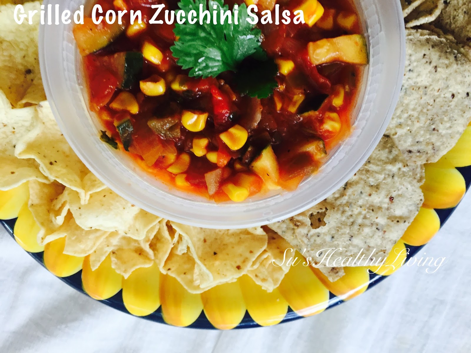 Su'sHealthyLiving Grilled Corn Zucchini Salsa with Sriracha
