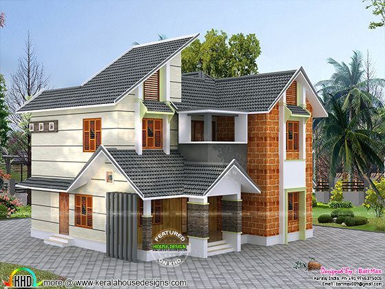 Kerala style mix modern double height house