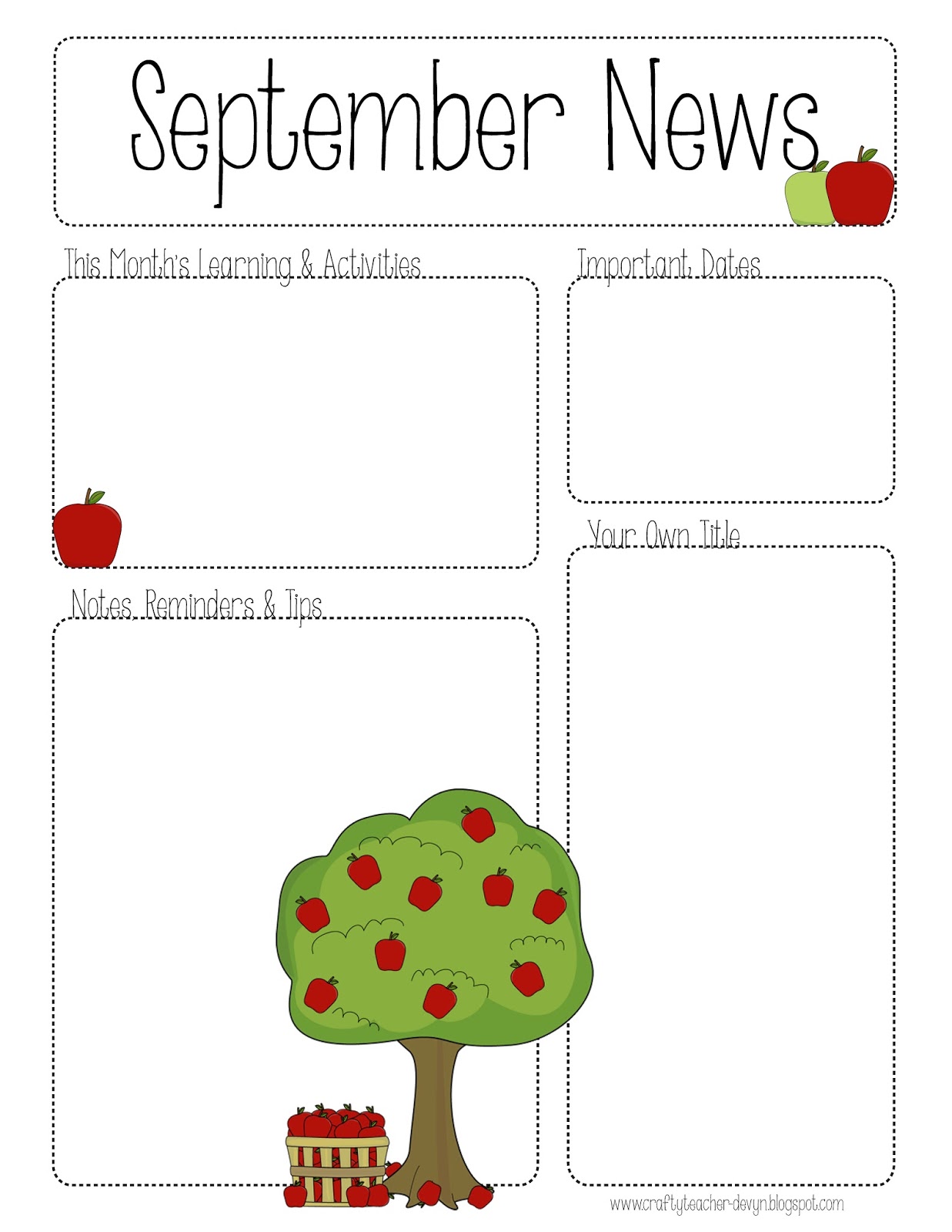 September Printable Newsletter ALL GRADES The Crafty Teacher
