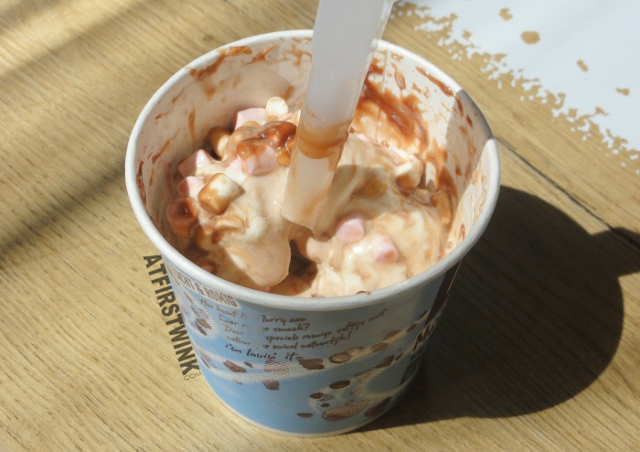 McFlurry Rocky Road soft ice with mini marshmallows, crunchy almonds, pecan-chocolate sauce