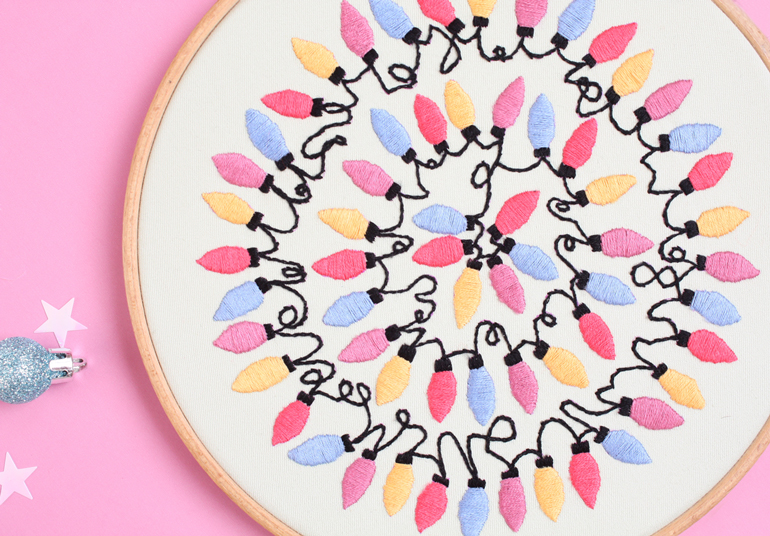 christmas embroidery hoop art lights