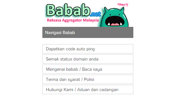 Ping Busuk bertukar kepada Babab.Net, laman ping busuk penyumbang trafik blog, ping busuk atau dikenali babab.net mudah digunakan untuk sebar dan promosi entry blog, gambar laman ping babab.net, raksasa aggregator Malaysia, kelebihan laman ping blog babab