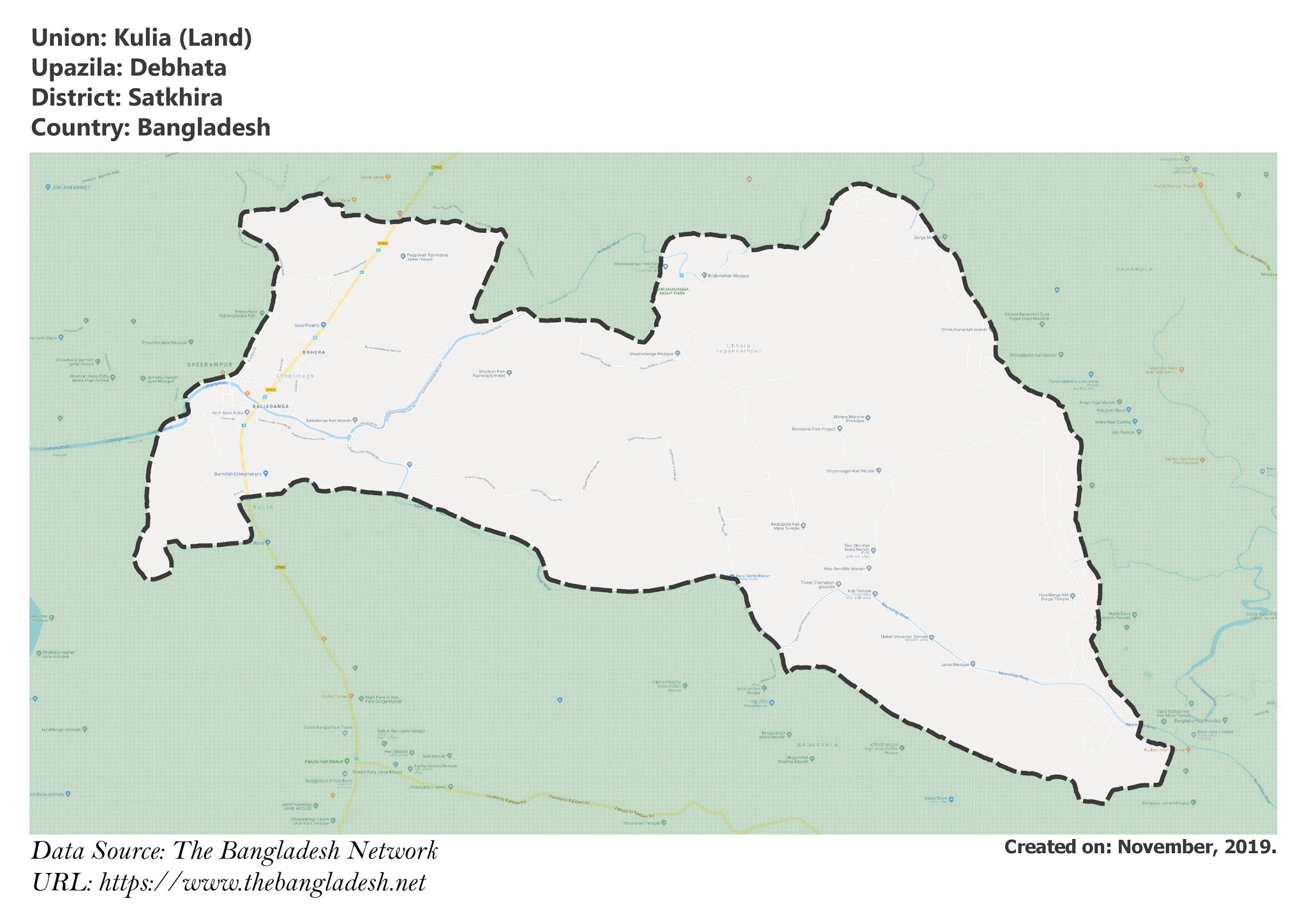 Map of Kulia of Satkhira, Bangladesh.
