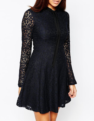 Black Lace Pussybow Dress from Warehouse
