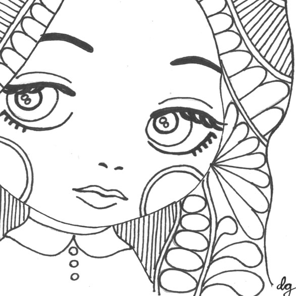 Mod and Mint: Zentangle Big Eyed Girl Illustration Mod and Mint: Zentangle Big Eyed Girl Illustration