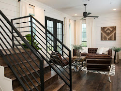fixer upper modern railings staircase stair room living iron loving till cows come farmhouse railing ceiling fans fan joanna gaines