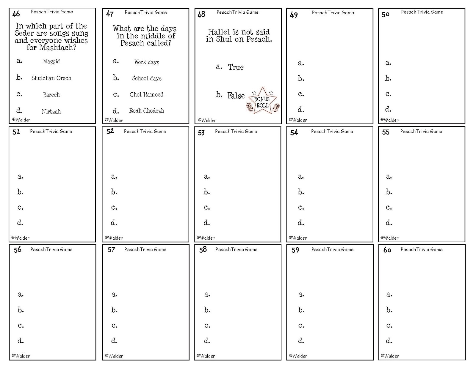 Trivia Card Template