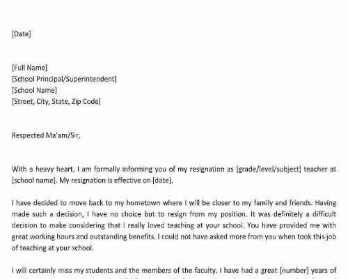 Teacher Resignation Letter to Principal or Superintendent Teacher Resignation Letter to Principal or Superintendent