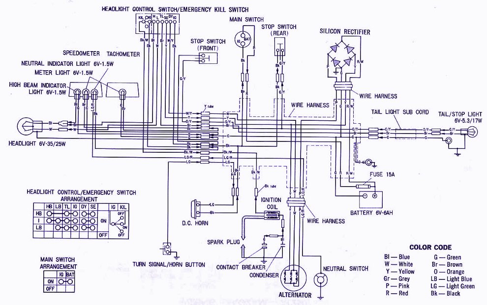 Honda XL100 Electrical Wiring Diagram | Panel switch wiring