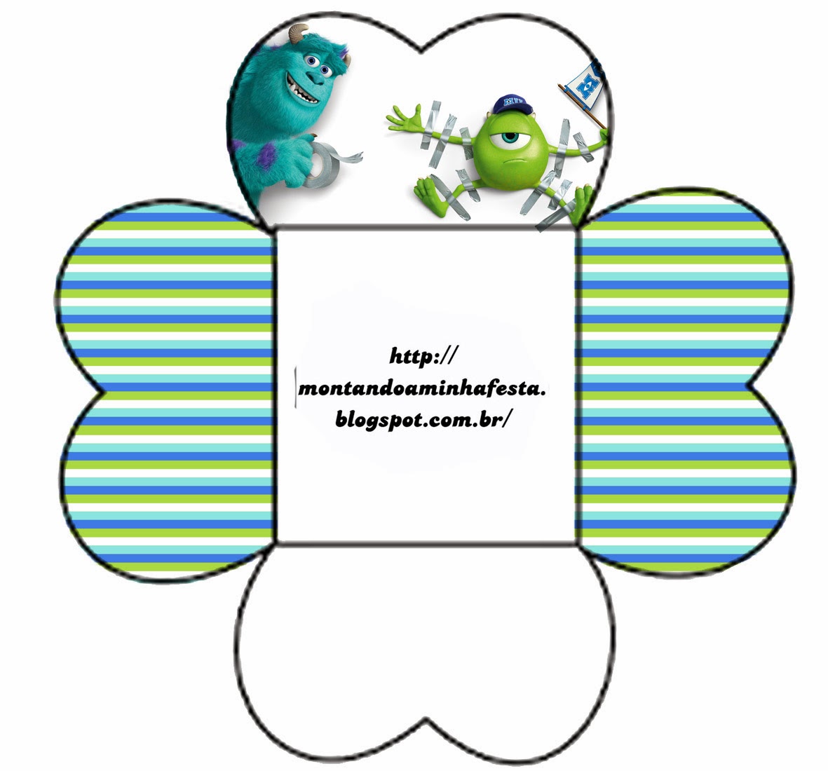 Fiesta de Universidad de Monstruos: Cajas para Imprimir Gratis. Caja abierta para poner caramelos, chocolates, mazapanes o pastelitos,