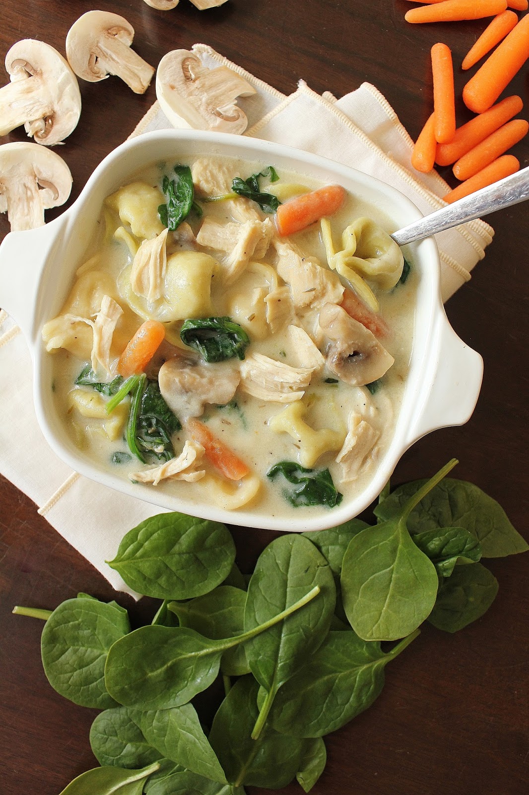 Creamy Chicken, Spinach, and Tortellini Soup