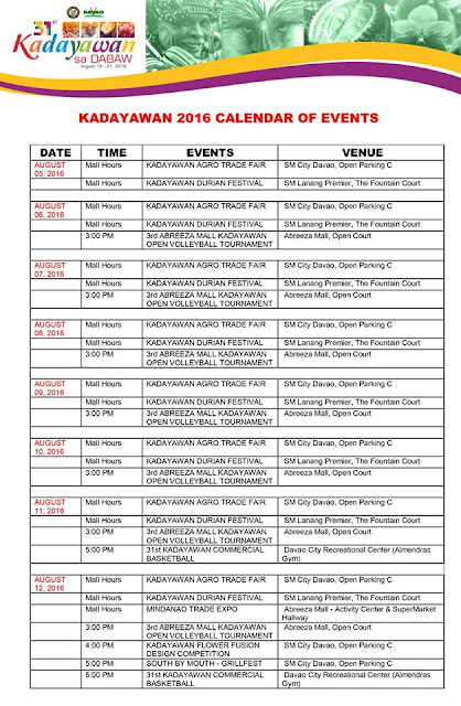 Kadayawan 2016 Official Schedule of Events