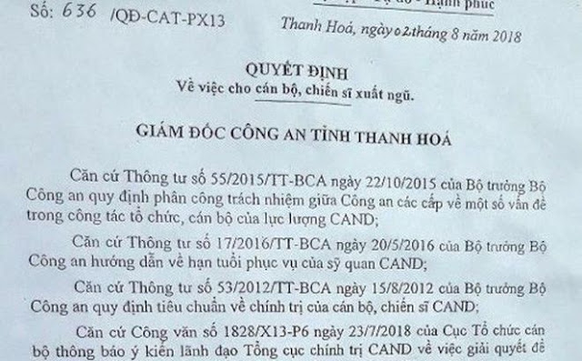 Vụ Trung úy công an bất ngờ bị cho xuất ngũ: “Lỗi một phần do cán bộ thẩm tra”