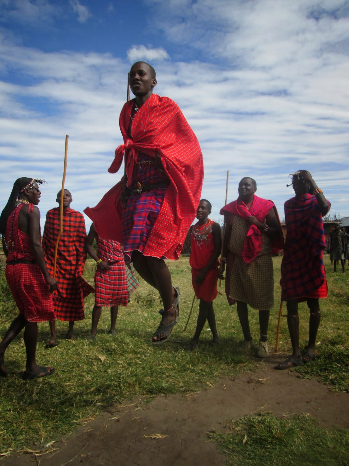 Leaping Masai warriors doing the "Lion Dance," Ewangan Masai Cultural Village