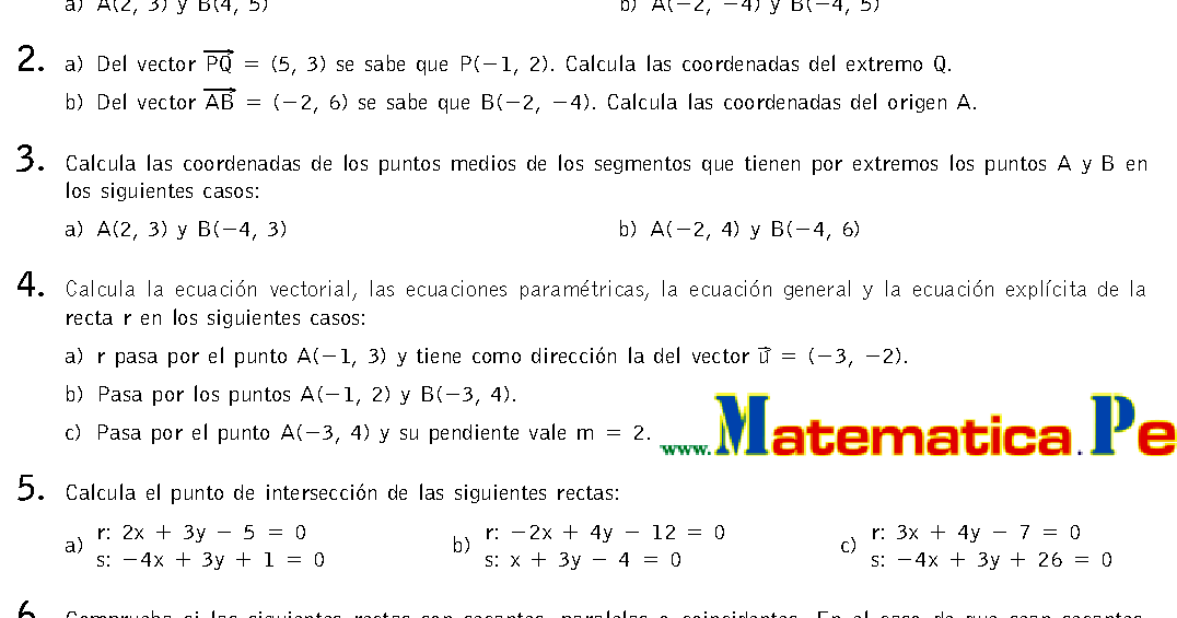 La Recta En El Plano Ejercicios Resueltos Matematicas 1 Bachillerato Pdf