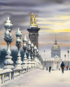 13-Pont-Alexander-III-Igor-Dubovoy-Realistic-Urban-Watercolor-Paintings-www-designstack-co