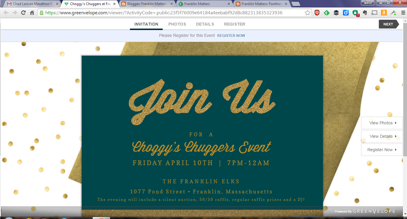 screen grab of email invitation to Choggy's Chuggers