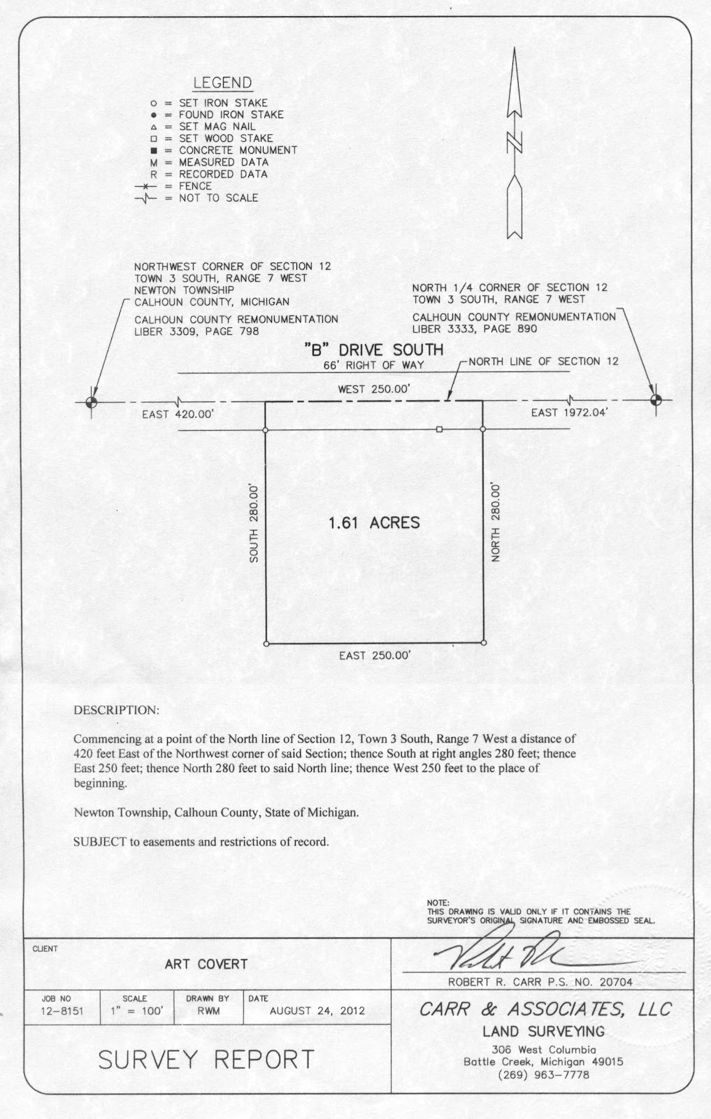 11112 B Drive South Newton Twp. Survey & Legal Description