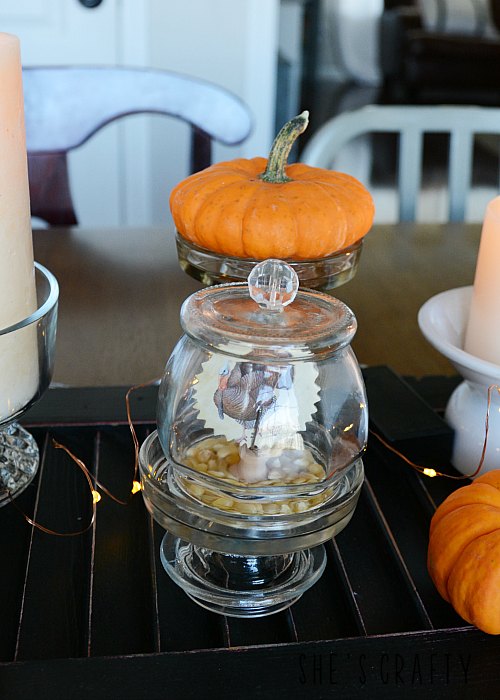 Thanksgiving centerpiece, DIY candle holders, DIY cloche