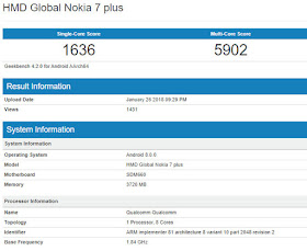 Nokia 7 geekbench listing