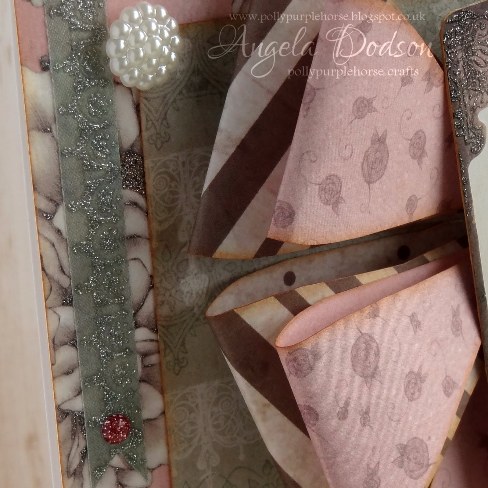 DOVECRAFT FLORAL MUSE Satin Ribbon Bows Pink and White Silver edged bows