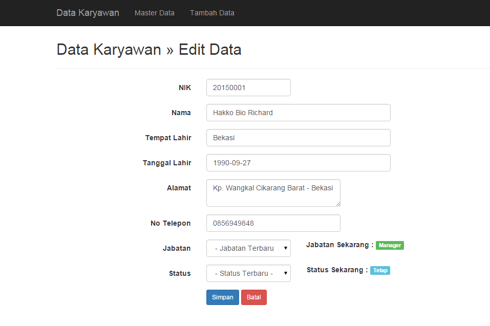 Source code aplikasi: Membuat CRUD Data Karyawan dengan 