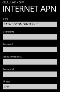 Tata DOCOMO Internet Settings for Lumia 535