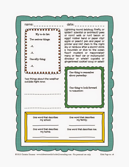 Adventures in Guided Journaling: Printable journal pages for kids