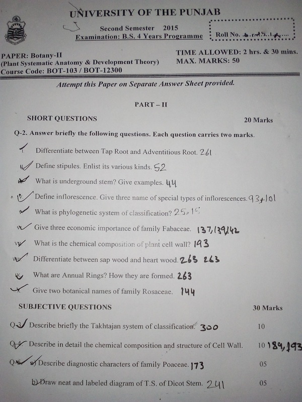 Botany Papers Second Semster