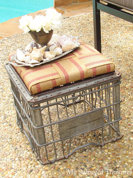 Rusty Milk Crate Stool / MySalvagedTreasures.com how to repurpose an old milk crate