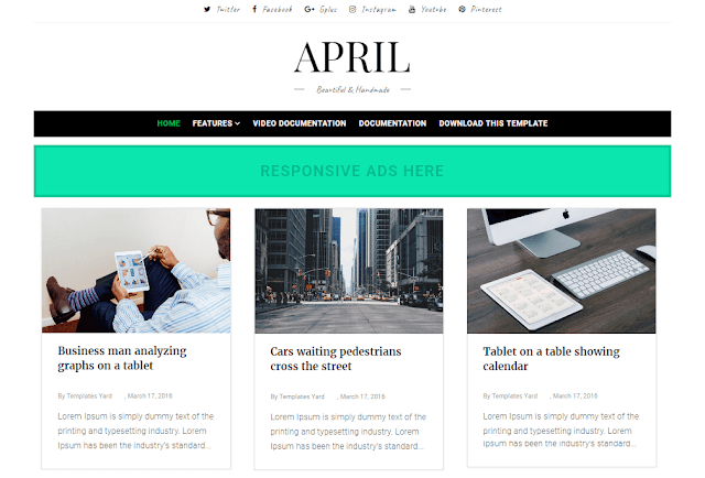 April Premium Version Blogger Template Free Download Stylish Blogger/Blogspot Theme April Grid Blogger Template