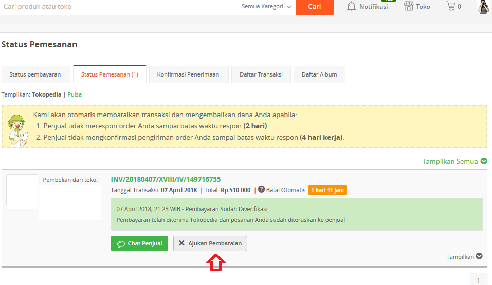 Cara membatalkan pesanan di tokopedia
