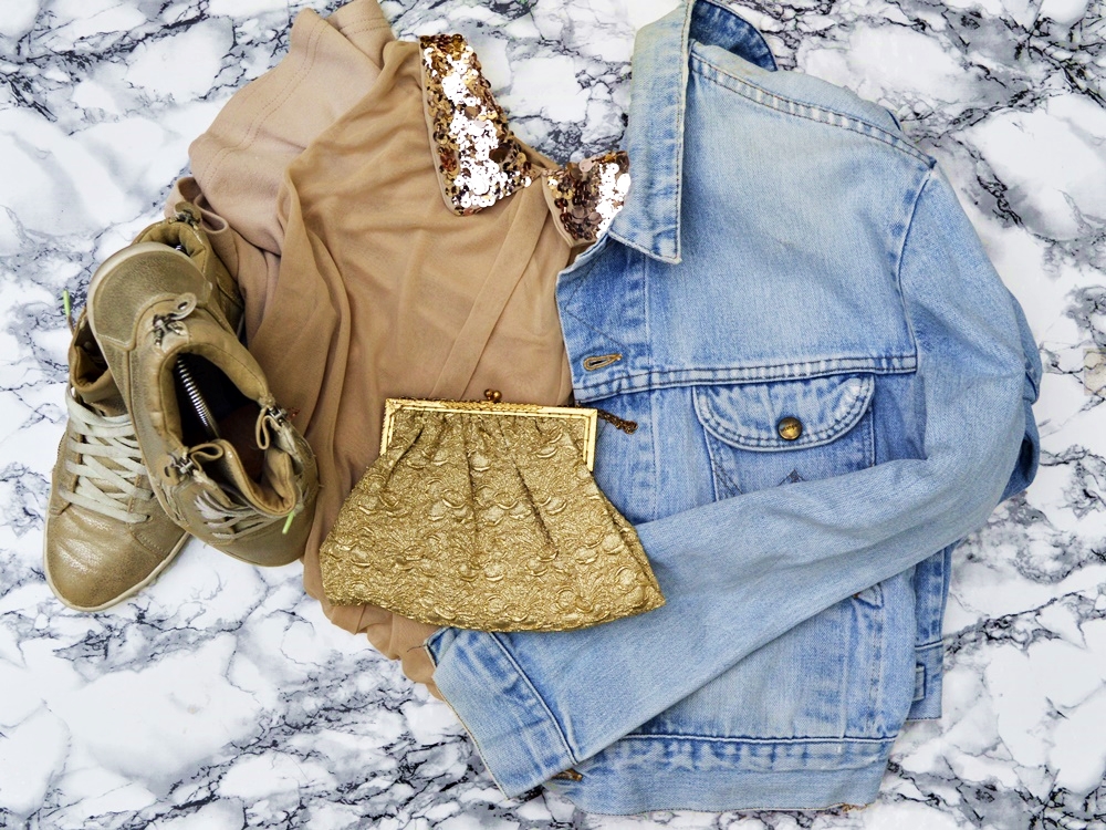 Denim Herbst & Shirtkleid mit Pailettenkragen