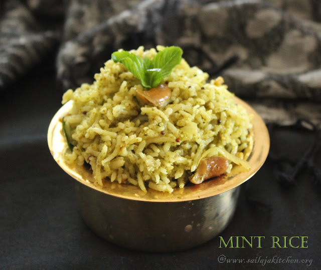 images of Mint Rice Recipe /  Pudina Rice Recipe - Easy Lunch Box Rice Recipe