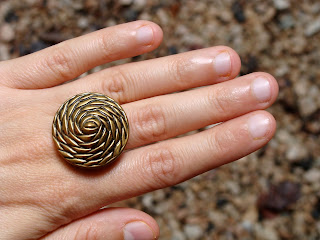 geometric rose ring in gold made from vintage button