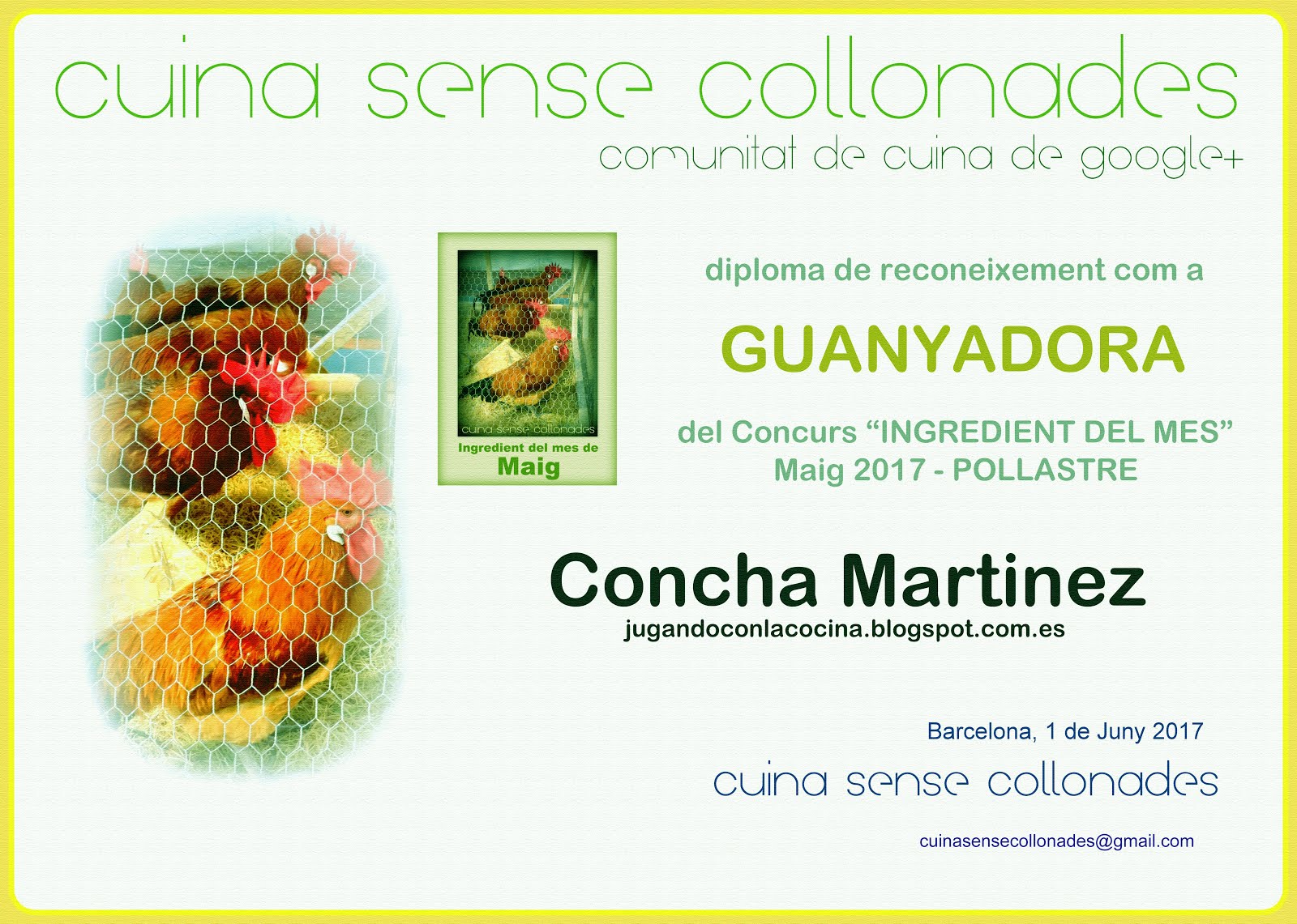 Ganadora del concurso del mes de Mayo en Cuina Sense Collonades!
