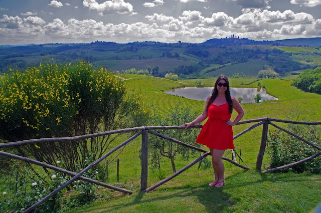 Girl in Tuscany with San Gimignano in Background Girl in Tuscany with San Gimignano in Background