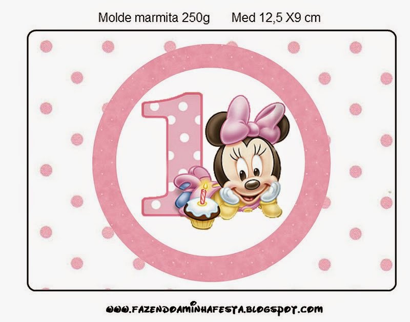 Minnie Primer Año con Lunares: Etiquetas para Candy Bar para Imprimir Gratis. Etiquetas de Minnie Primer Año con Lunares para imprimir gratis.