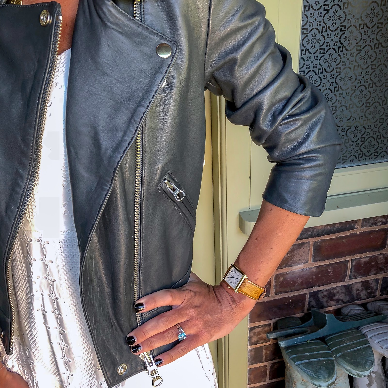 white company leather jacket