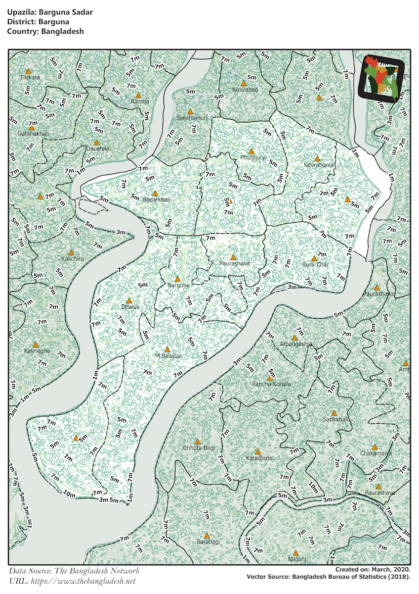  Barguna Sadar Upazila Elevation Map Barguna District Bangladesh