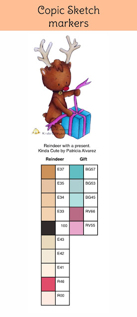 copic color combination for reindeer with present digital stamp