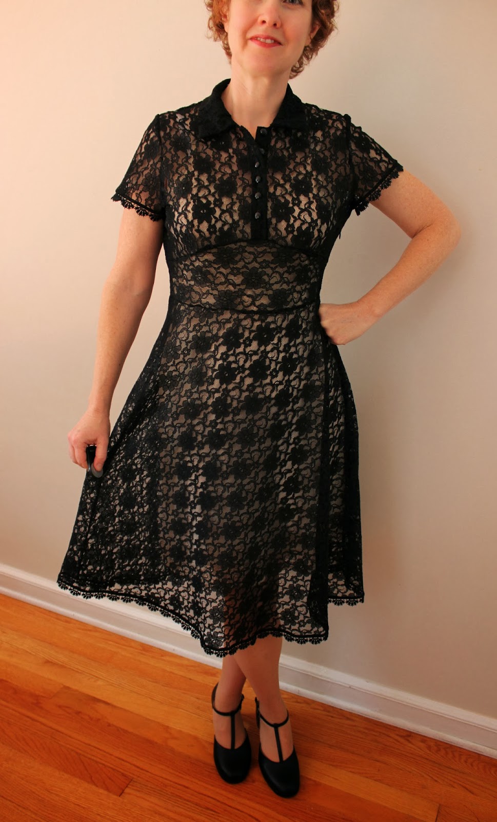 black stitching lace dress