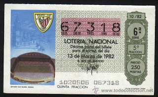 Décimo de lotería con la imagen de San Mamés como sede del Mundial 82