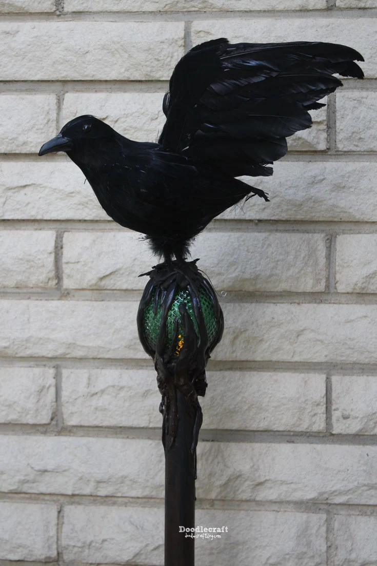 Disney inspired live action Maleficent Movie Staff scepter prop with Diaval the crow perched on top.