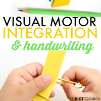 Activities for visual motor integration and handwriting Activities designed to help with visual motor integration and handwriting problems in kids.